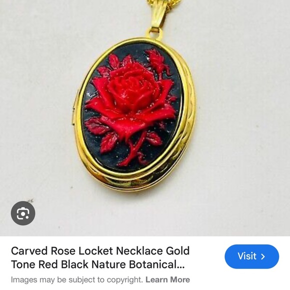 Elegant Gold and Red Rose Pendant - Picture 3 of 3